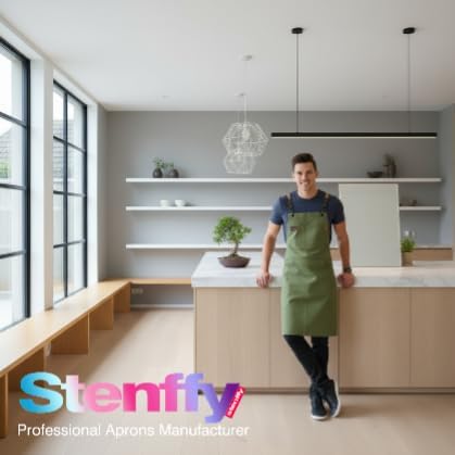 Kitchen Apron, Work Apron, Canvas, Multiple Pockets, Gardening, Painting, BBQ, Artist, Carpenter, Sizes M to XXL, Olive