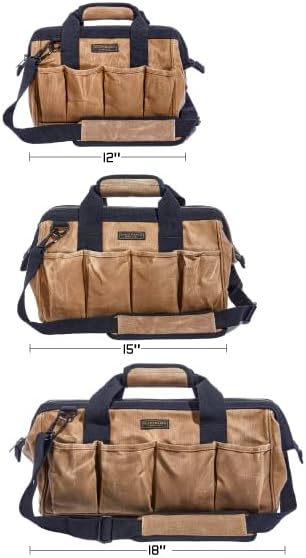 Readywares Tool Bag, Heavy Duty Waxed Canvas Toolbag for Gear, Tools, Supplies and Equipment (15", Tan)