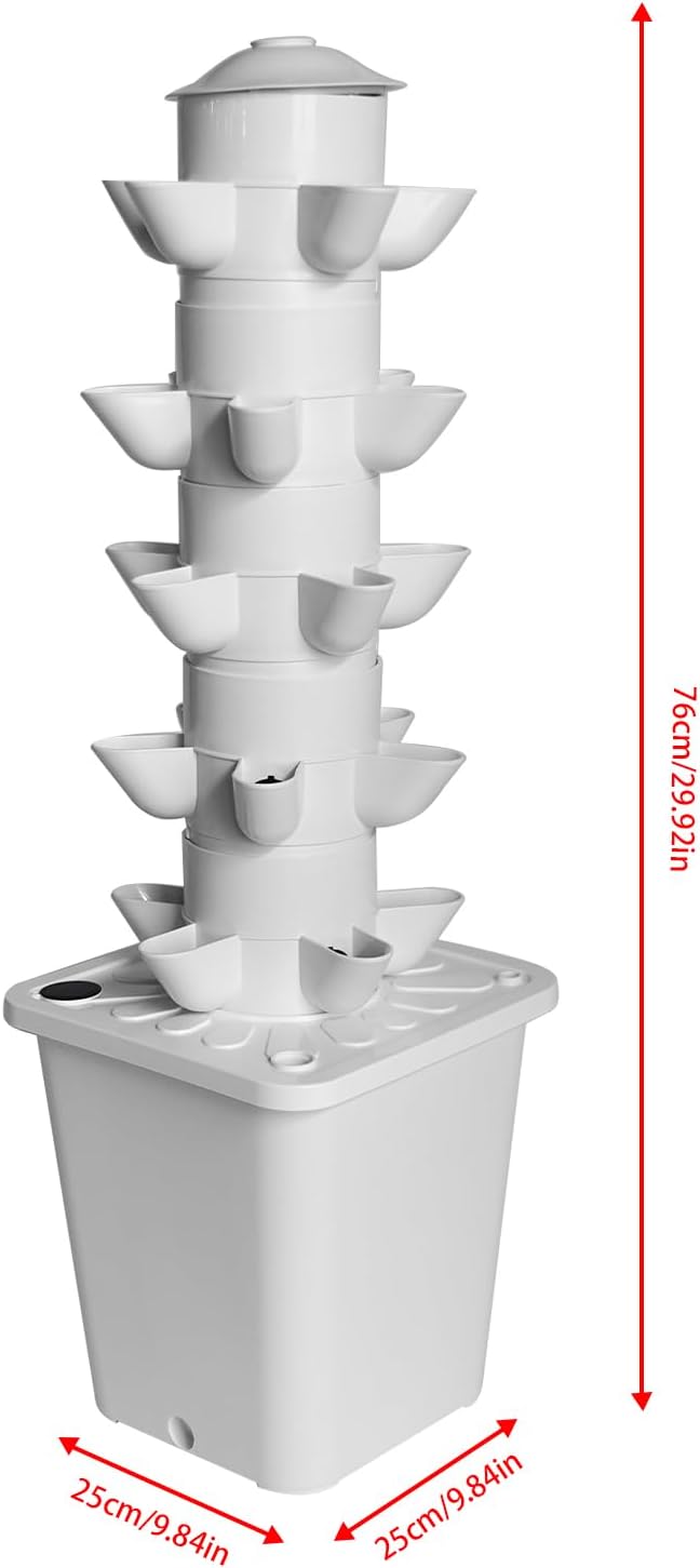Hydroponic Growing System Outdoor Indoor Vertical Garden Home Gardening System Vertical Garden Planter with Pump and Movable Water Tank Vegetable Plant Gift for Gardening Lover White (25-Plant)