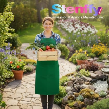 Kitchen Apron, Work Apron, Canvas, Multiple Pockets, Gardening, Painting, BBQ, Artist, Carpenter, Sizes M to XXL, Green