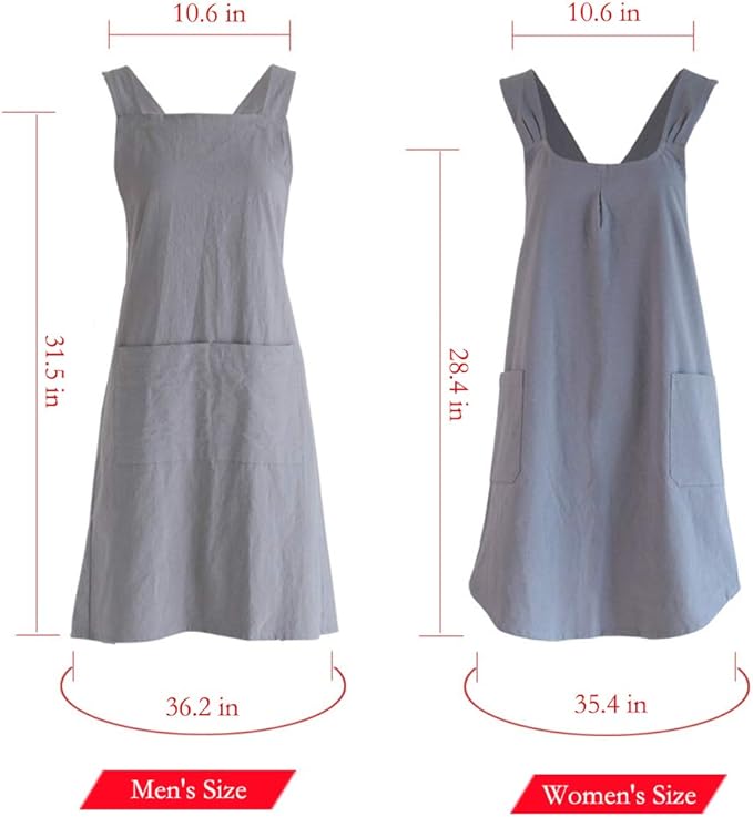 Japanese Style Linen Cotton Cross Back Pinafore Apron with Pockets for Women Ladies Men Chef Kitchen Cooking Baking