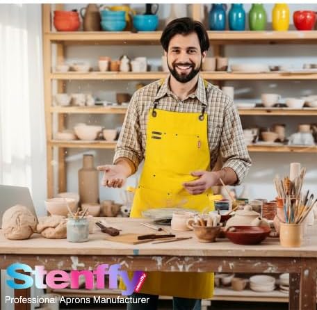 Kitchen Apron, Work Apron, Canvas, Multiple Pockets, Gardening, Painting, BBQ, Artist, Carpenter, Sizes M to XXL, Yellow