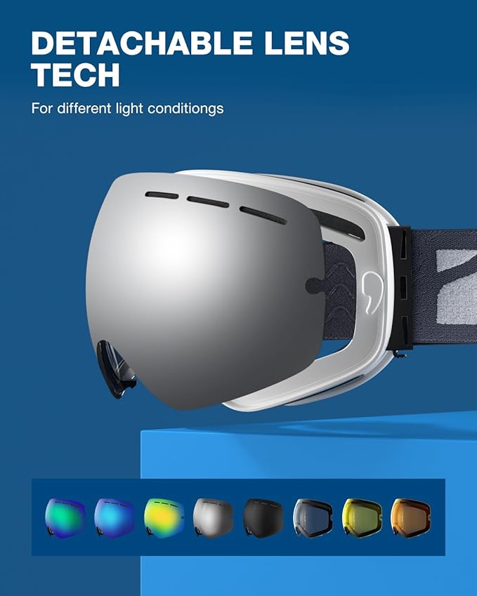 ZIONOR X Ski Goggles - OTG Snowboard Goggles Detachable Lens for Men Women Adult
