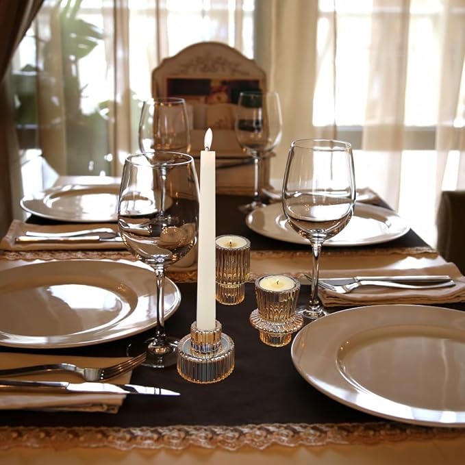 Vixdonos Taper Glass Candlestick Holders Tealight Candle Holders for Table Centerpieces, Wedding Decor and Dinner Party (6 Pcs, Gold)