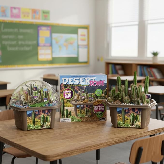 Cactus Succulent Desert Dome Seed Starter Kit - Indoor Desert Starter Kit - Includes Potting Soil, Terrarium, Over A Dozen Desert Plant Seed Packets - DIY Kitchen Grow Kit