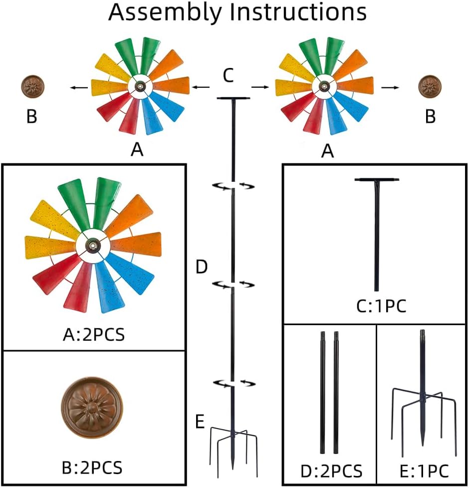 Stargarden Wind Spinners Outdoor, 13.4 Inch Kinetic Pinwheels, Colorful Metal Garden Spinners Double Windmill for Yard, Lawn, Patio