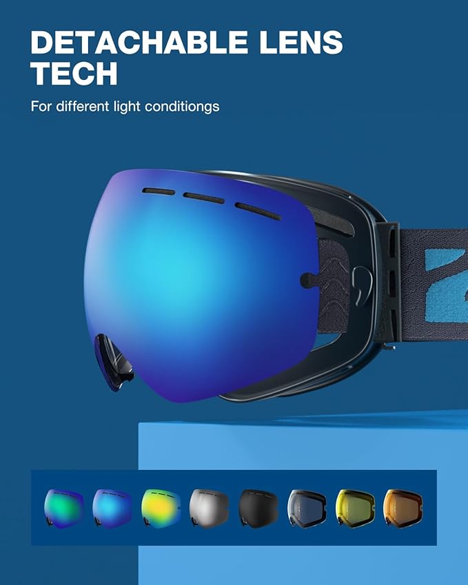 ZIONOR X Ski Goggles - OTG Snowboard Goggles Detachable Lens for Men Women Adult
