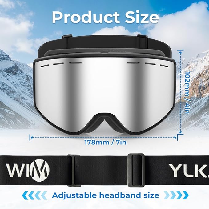 Ski Goggles for Men Women, OTG Snow Goggles, UV Protection Snowboard Goggles for Adult & Youth, Snowmobile, Sledding