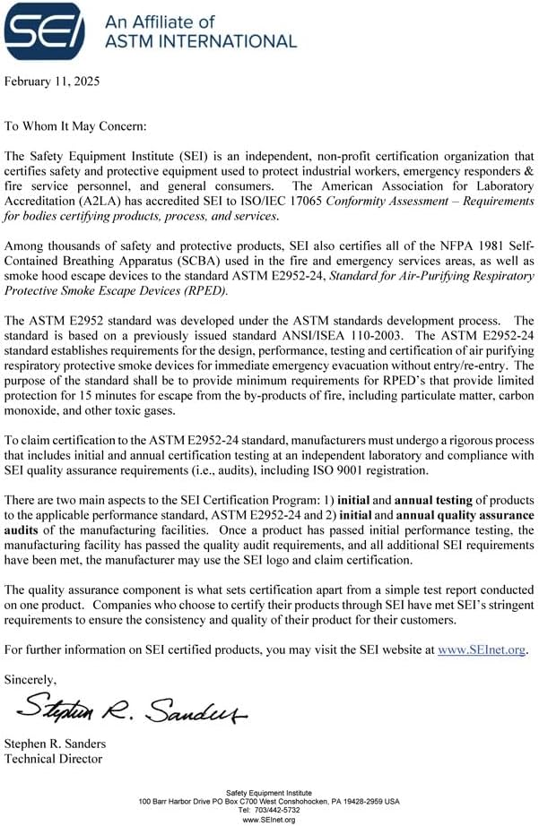 iEvac the only American Certified Smoke/Fire Hood/Smoke Mask. Escape Mask/Emergency Escape/Fire Gas Respirator