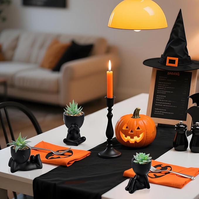 Der Rose 3pcs Fake Succulents Plants Artificial for Black Bathroom Bedroom Home Living Room Halloween Decor Aesthetic Indoor