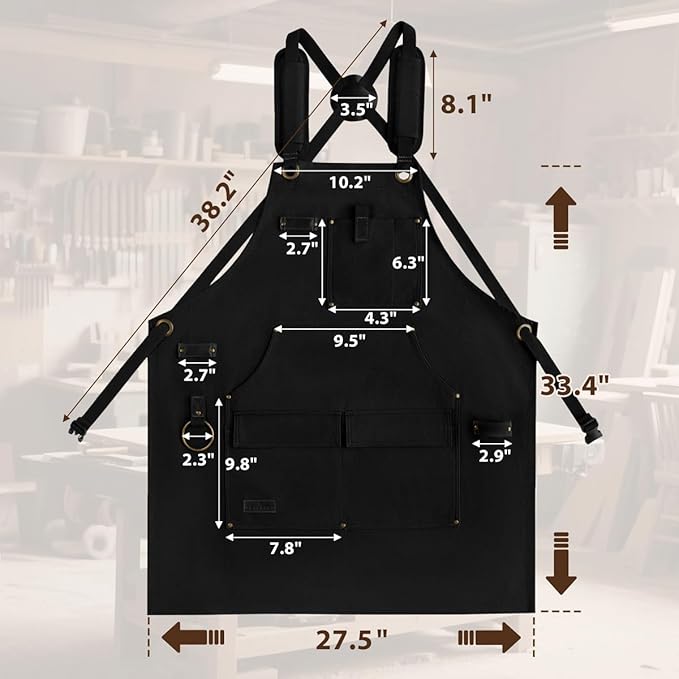 ROTANET Woodworking Apron for Men, Canvas Work Aprons Waterproof Heavy Duty Tool Pockets for Shop Carpenter Woodworkers Gifts