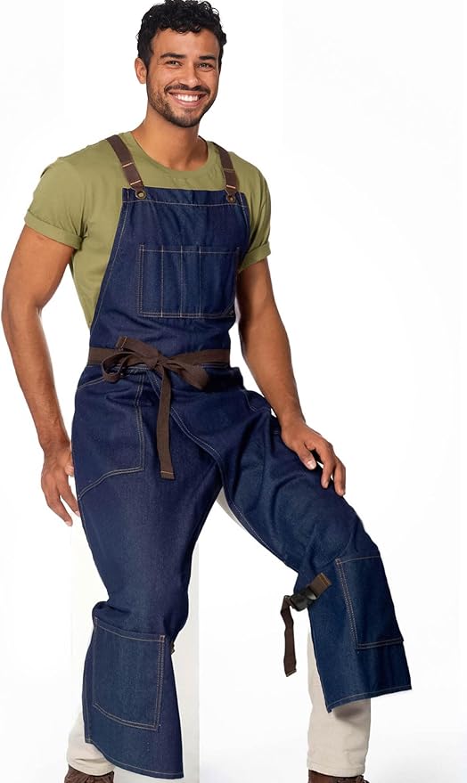 Under NY Sky Pottery Blue Apron – Full Cover Cross-Back, Durable Denim, Leather Reinforcement and Overlapping Split-Leg – Adjustable for Men and Women – Pro Pottery Artist, Mechanics