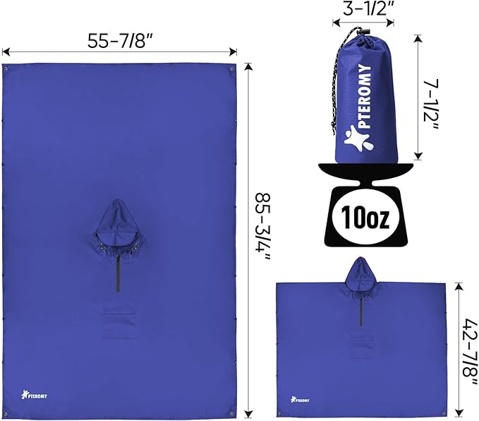 PTEROMY Hooded Rain Poncho for Adult with Pocket, Waterproof Lightweight Unisex Raincoat for Hiking Camping Emergency