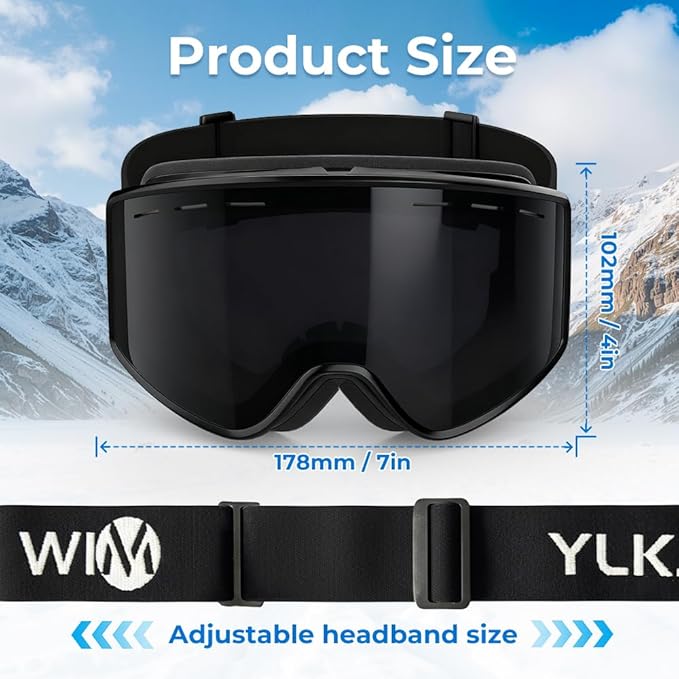 Ski Goggles for Men Women, OTG Snow Goggles, UV Protection Snowboard Goggles for Adult & Youth, Snowmobile, Sledding