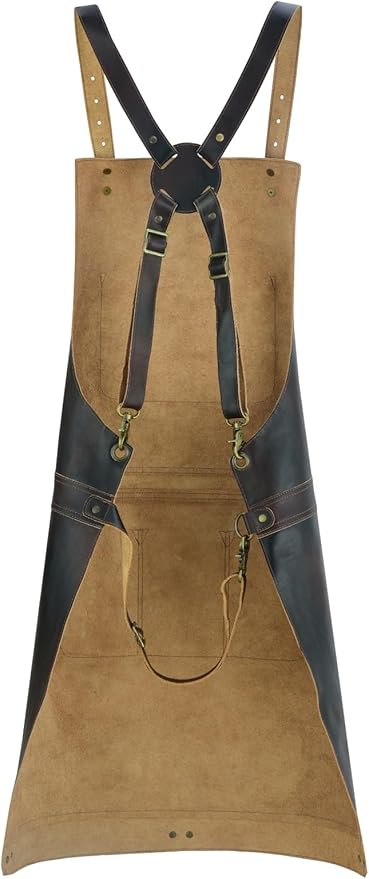 Premium Full Grain Leather Apron, Crossbody Bib Design, Dark Brown, Unisex