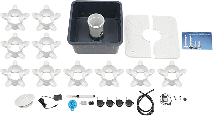 Hydroponics Growing System Kit 50 Pods Vertical Garden Tower Garden Growing System with Timer, Wheels, Indoor Hydroponic Planter for Vegetable, Fruit, Flower (Gray, 50 Pods)