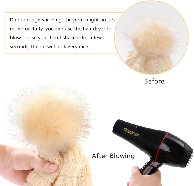 QUEENFUR Women Knit Slouchy Beanie Chunky Baggy Hat with Faux Fur Pompom Winter Soft Warm Ski Cap