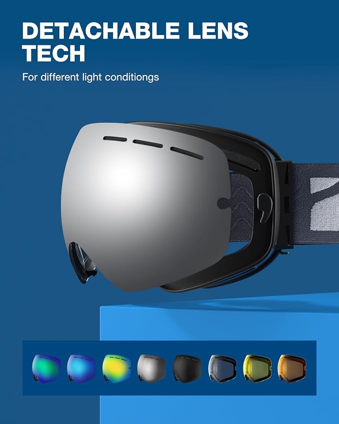 ZIONOR X Ski Goggles - OTG Snowboard Goggles Detachable Lens for Men Women Adult