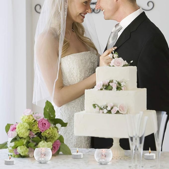 Volens Round Silver Votive Candle Holders, Mercury Glass Tealight Candle Holder Set of 12