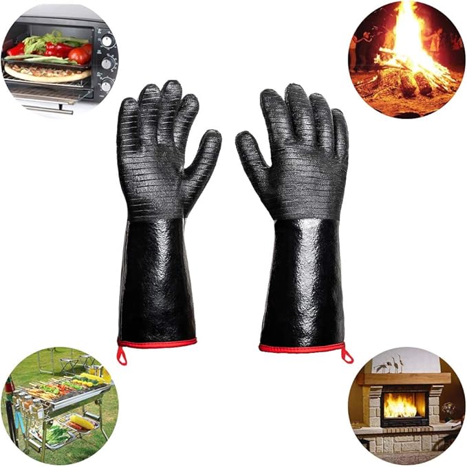 932°F Extreme Heat Resistant Gloves for Grill BBQ,Aillary Waterproof Long Sleeve Pit Grill Gloves for Fryer, Baking, Oven,Smoker,Fireproof, Oil Resistant Neoprene Coating(14-Inch )