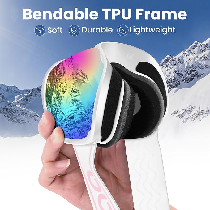 COOLOO Ski Goggles, OTG Snow Goggles for Adult Men Women Youth, Snowboard Goggles Over Glasses, Anti-fog, UV Protection