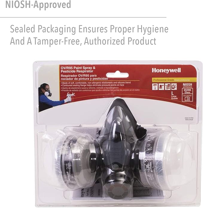 Honeywell Safety Products Paint Spray & Pesticide Reusable Half Mask OV/R95 Respirator Convenience Pack, Medium (RWS-54027)