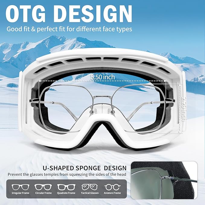 Ski Goggles for Men Women,Anti Fog UV Protection Snowboard Goggles for Adult & Youth,OTG Snow Skiing Goggles
