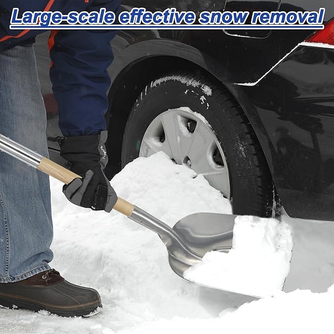 Aluminum Snow Shovel with D Handle,Heavy Duty Metal Scoop Shovel,51.1 Inches Large Capacity Snow Shovel for Driveway,Coal Shovel for Mulch,Moving Feed and Gardening