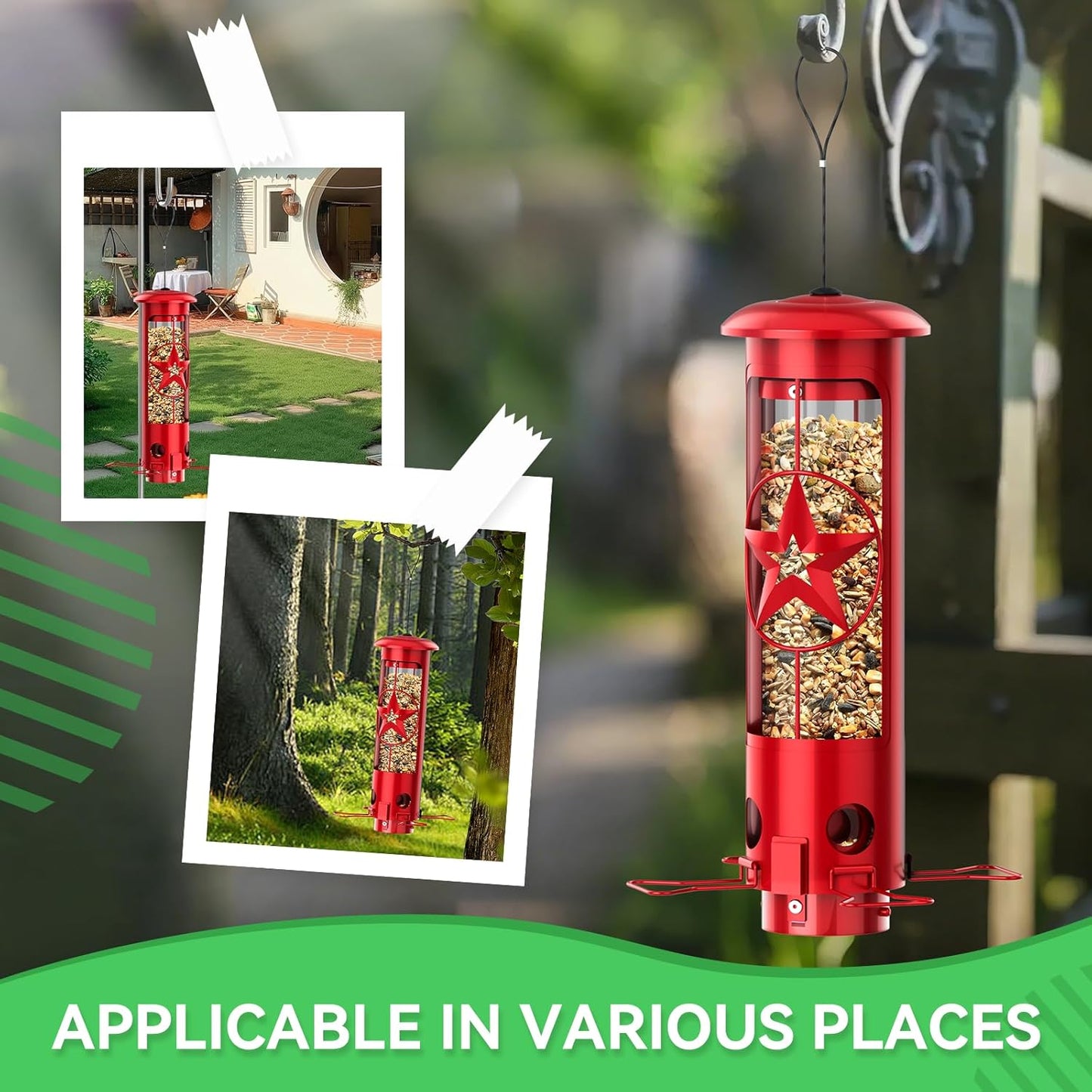 Squirrel Proof Bird Feeders for Outdoors Hanging, Metal Squirrel Proof Bird Feeder with Gravity Protection, 3LB Large Capacity Wild Bird Feeders for Outside Finch, Cardinal, Blue Jay (Red)