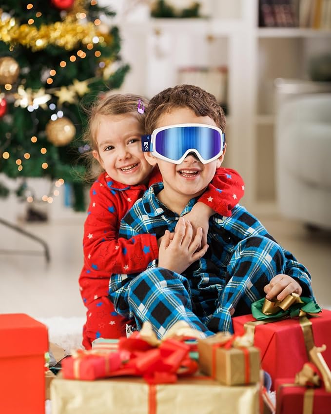 SNOWER Kids Ski Goggles, Anti-Fog Snow Goggles with OTG Design, 100% UV Protection, HD Lens for Kids Boys Girls
