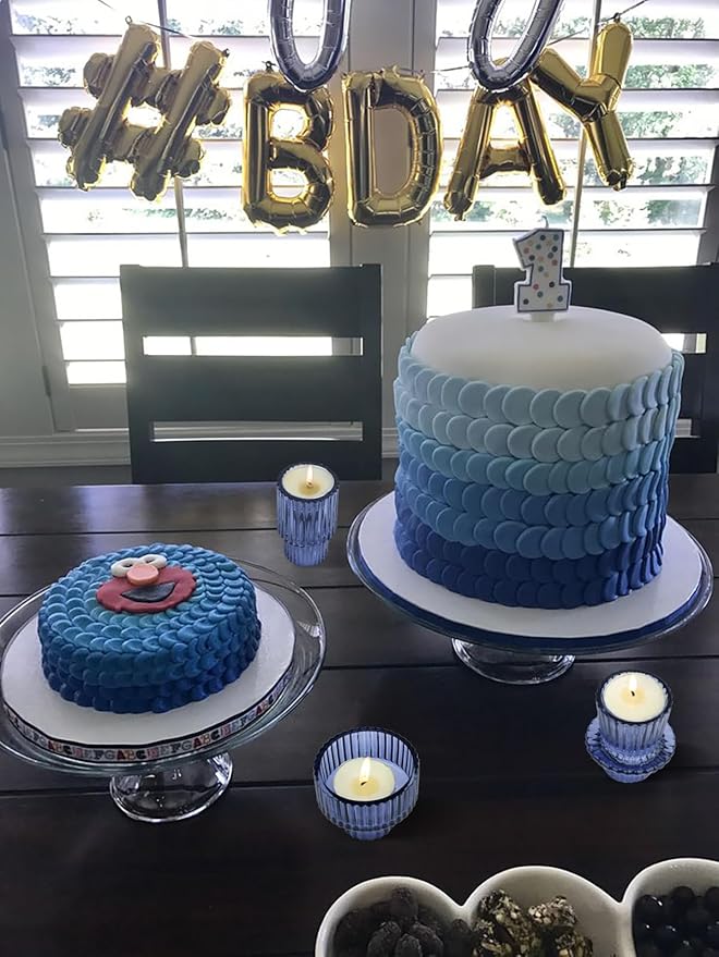 Vixdonos Glass Candlestick Holders Tealight Candle Holders for Table Centerpieces, Wedding Decor and Dinner Party (6 Pcs, Dark Blue)