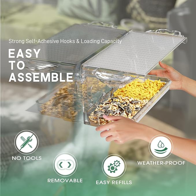 Window Bird Feeder for Outdoors, Clear Wild Bird Feeders Window Mounted with Self-Adhesive Hooks, Outside Hummingbird, burd, Oriole, Finch Bird Watching for Garden, Yard, Elderly Kids Viewing