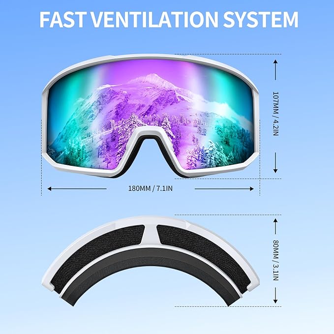 Ski Goggles for Men Women, OTG Snow Goggles, UV Protection Snowboard Goggles for Adult & Youth, Snowmobile, Sledding
