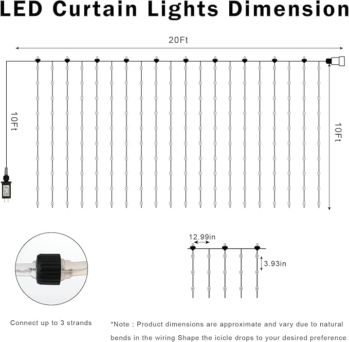 echosari 600 LED Curtain Lights Plug in, 20Ft x 10Ft Connectable Dual Color Changing Fairy Lights Curtain Outdoor Waterproof for Bedroom Backdrop Wedding (Warm White & Multicolor)
