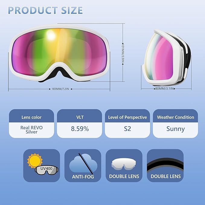 Ski Goggles for Men Women, OTG Snow Goggles, UV Protection Snowboard Goggles for Adult & Youth, Snowmobile, Sledding