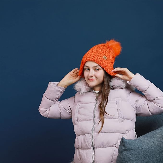 REDESS Women Winter Pompom Beanie Hat with Warm Fleece Lined, Thick Slouchy Snow Knit Skull Ski Cap