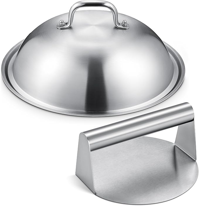 homenote Griddle Accessories for Blackstone, Commercial Grade 12 Inch Heavy Duty Melting Dome with Round Stainless Steel Smash Burger Press Perfect for Flat Top Hibachi Grill Outdoor Indoor