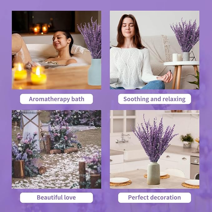 4 Packs Dried Preserved Lavender Flowers Bundle, Natural Purple Dried Lavender Bouquet 15''-17" for Crafts Shower Weeding Home Vase Decor, Aromatherapy, Fragrance, Dry Live Plants (Purple-4.23oz)