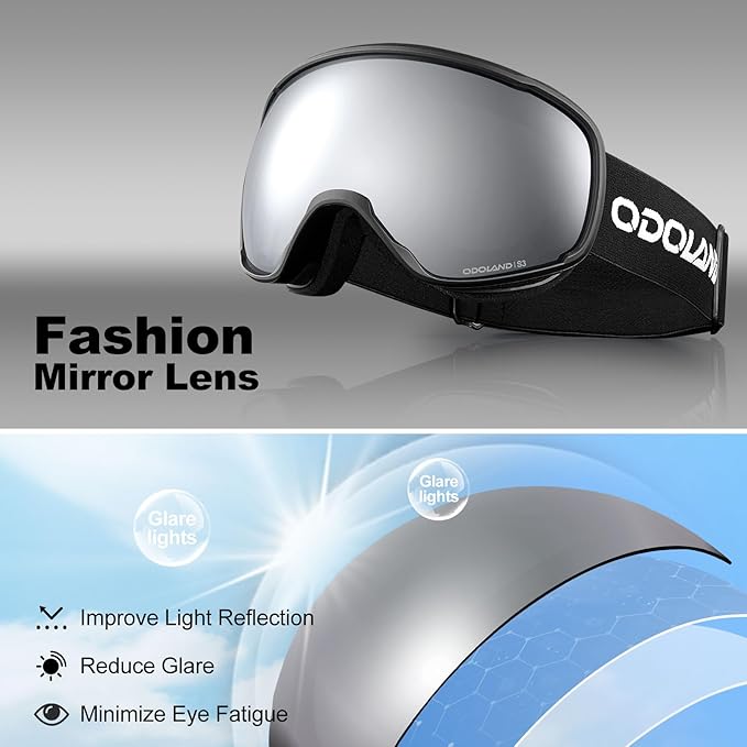 Odoland Snow Ski Goggles S2 Double Lens Anti-Fog OTG Windproof UV400 Eyewear for Men, Women and Youth-Skiing Snowboarding