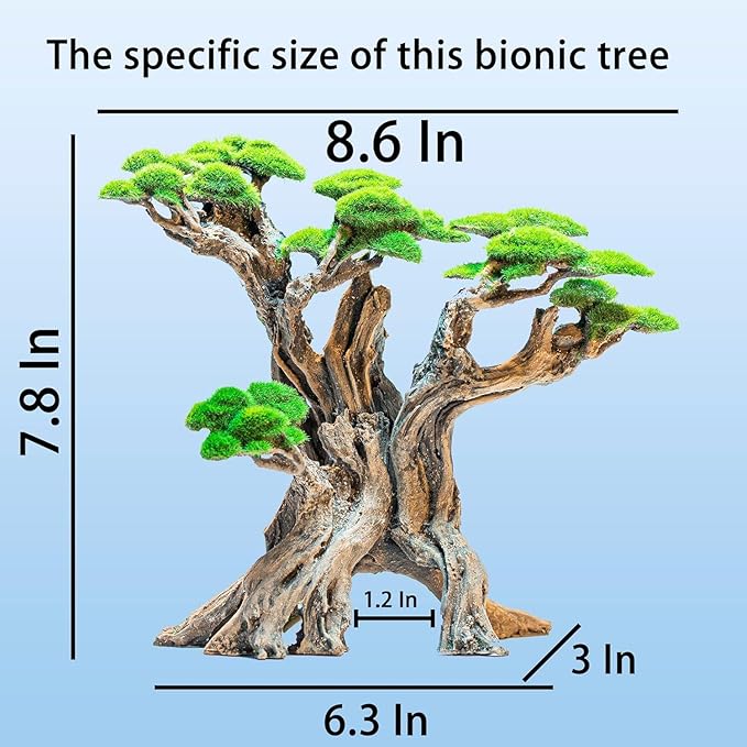 Novelsite Fish Tank Decor- Bonsai Tree of The Forest with Faux Moss- Aquarium Decoration Aquascaping- Made of Sandstone, 8.8 x 4.3 x 7.8 inches