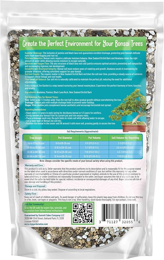 Zen Garden Bonsai Soil Mix – Fast-Draining & Organic for Junipers, Pines, and Drought-Tolerant Bonsai Trees – Handcrafted in The USA with Japanese Akadama & Pumice (10 quarts)