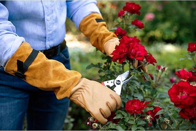 FELCO Model 705 Rose Gloves - Large Premium Puncture Resistant Leather Gloves Suede Gantlet Cut Rose Pruning Cutting Snipping Horticultists Florists Gardeners Specialist Rose Cultivators
