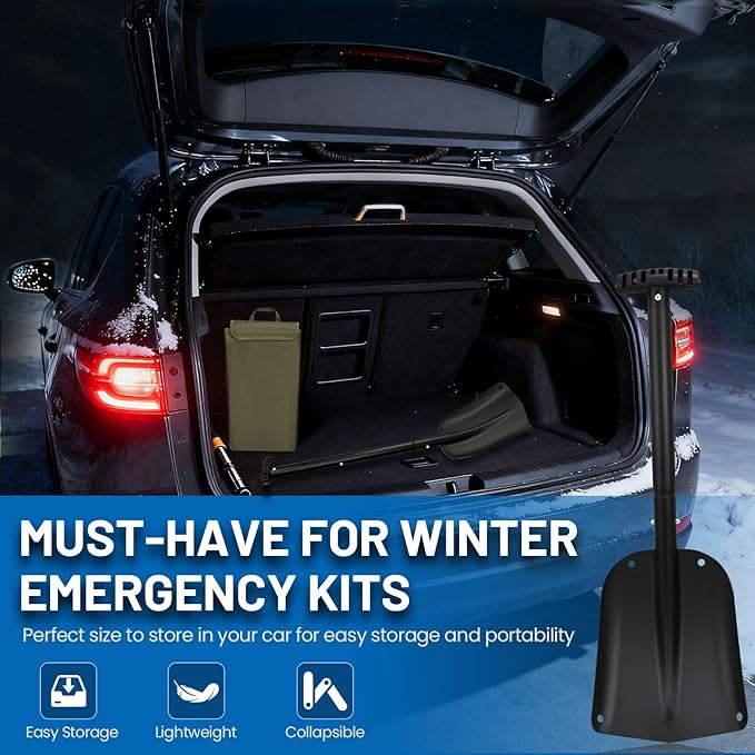 Car Shovel Snow Kit,Aluminium Collapsible Snow Shovel & Extendable Ice Scrapers for Car Windshield with Foam Grip,Snow Car Shovel for Car, Trucks, SUV, Vehicles