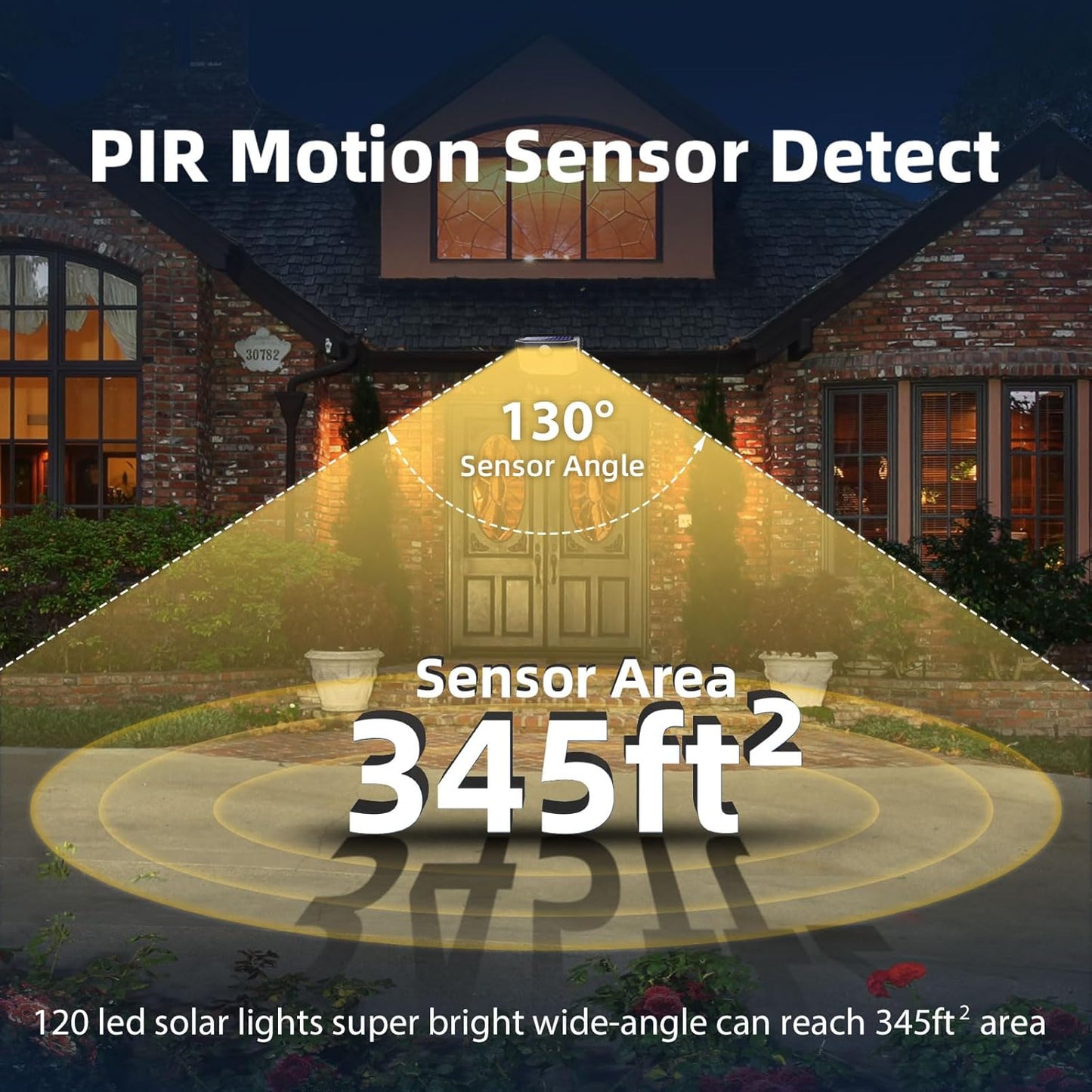 HMCITY 120 LED Outdoor Solar Lights- with Motion Sensor and 3 Lighting Modes, IP65 Waterproof Wide Solar Wall Lights Ideal for Garden Patio Yard (Front Button 6Packs, Warm White)