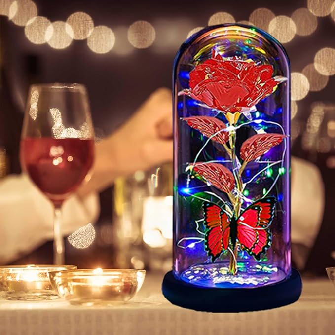 Valentines Day Gifts for Her,Valentines Day Rose Flowers Gifts for Mom Girlfriend Women Wife,Birthday Gifts for Women, Valentines for Her,Glass Flowers Light Up Rose Gifts for Mom, Red Rose