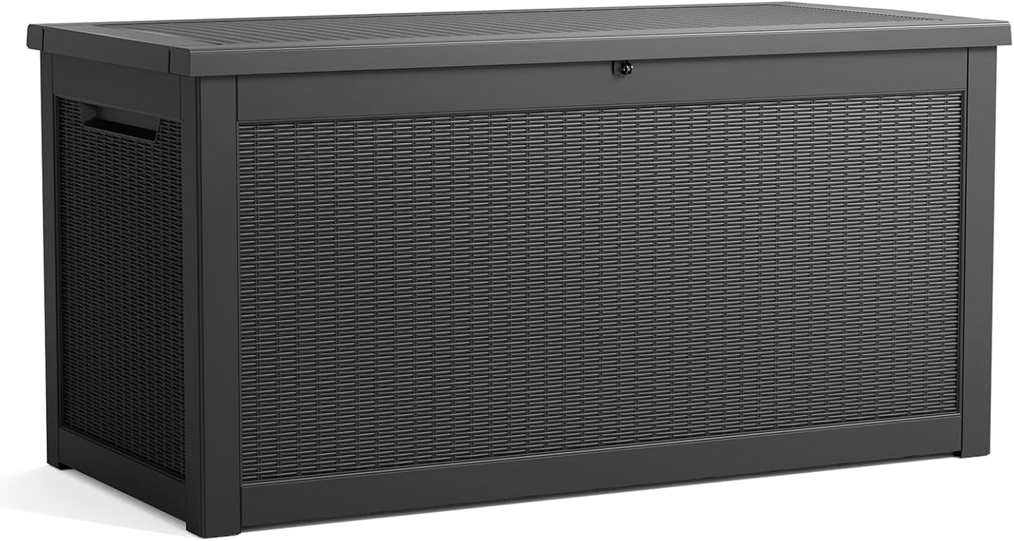 260 Gallon Resin Deck Box, Lockable Patio Outdoor Storage Box for Furniture, Garden Tools and Tools Storage, Waterproof Outside Storage Boxes - Black