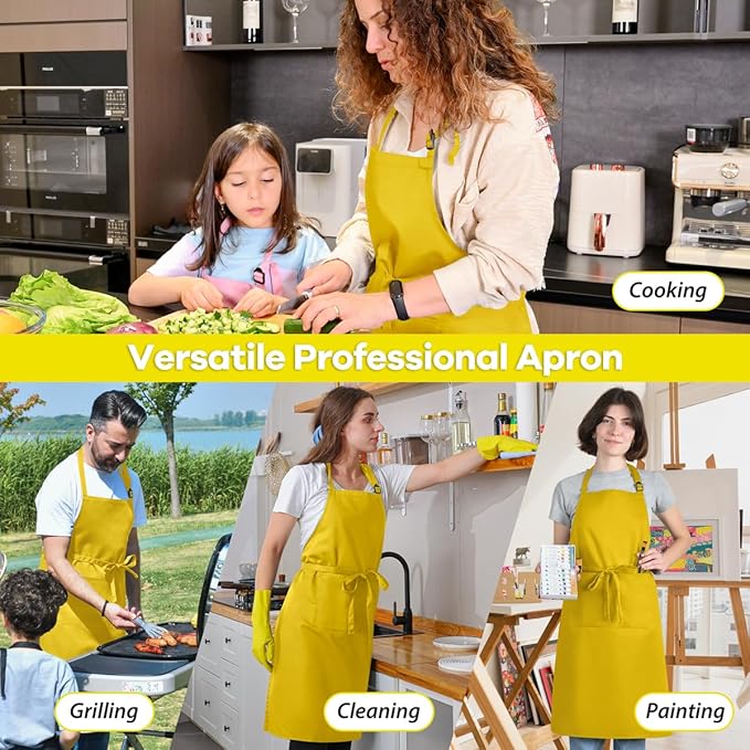 ROTANET Extra Large Apron for Men Adjustable Bib Aprons with 2 Pockets Cooking Kitchen Women Chef Water & Oil Resistant
