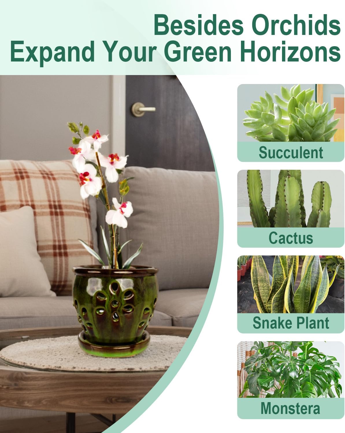 vensovo 5 Inch Ceramic Orchid Pots with Holes and Saucers - 1 Pcs Small Succulent Pot for Repotting, Garden Flowerpots for Plants Indoor and Outdoor Promotes Air Circulation, Yellow Mixed Brown