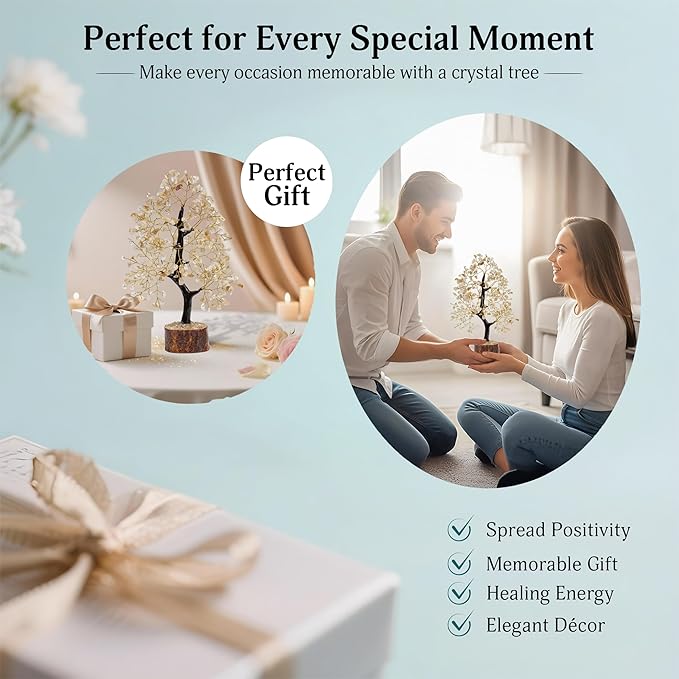 FASHIONZAADI Crystal Tree Gifts for Women, Chakra Healing Citrine Crystals Handmade Money Tree of Life for Home and Office Desk Decoration, Reiki Healing, Good Luck, Positive Energy, Birthday Gifts