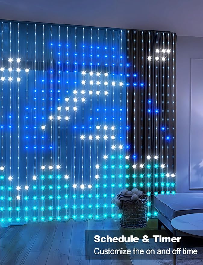 echosari Smart Curtain Lights Plug in, 400 LED Curtain Lights with App Programmable 6.6 x 6.6ft RGB&IC DIY Pattern Music Sync for Bedroom Backdrop Decor